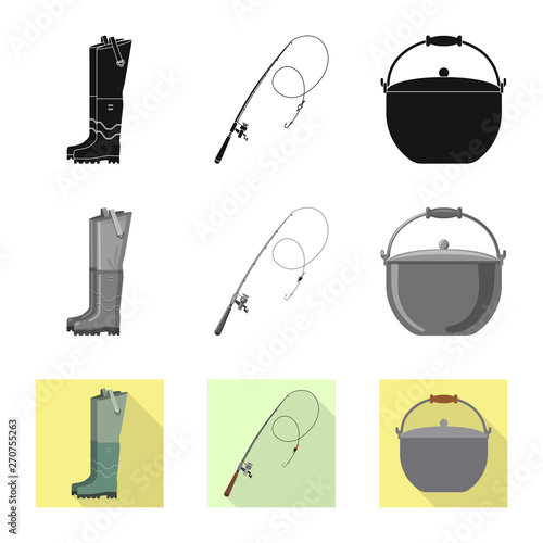 Vector design of fish and fishing icon. Set of fish and equipment vector icon for stock.