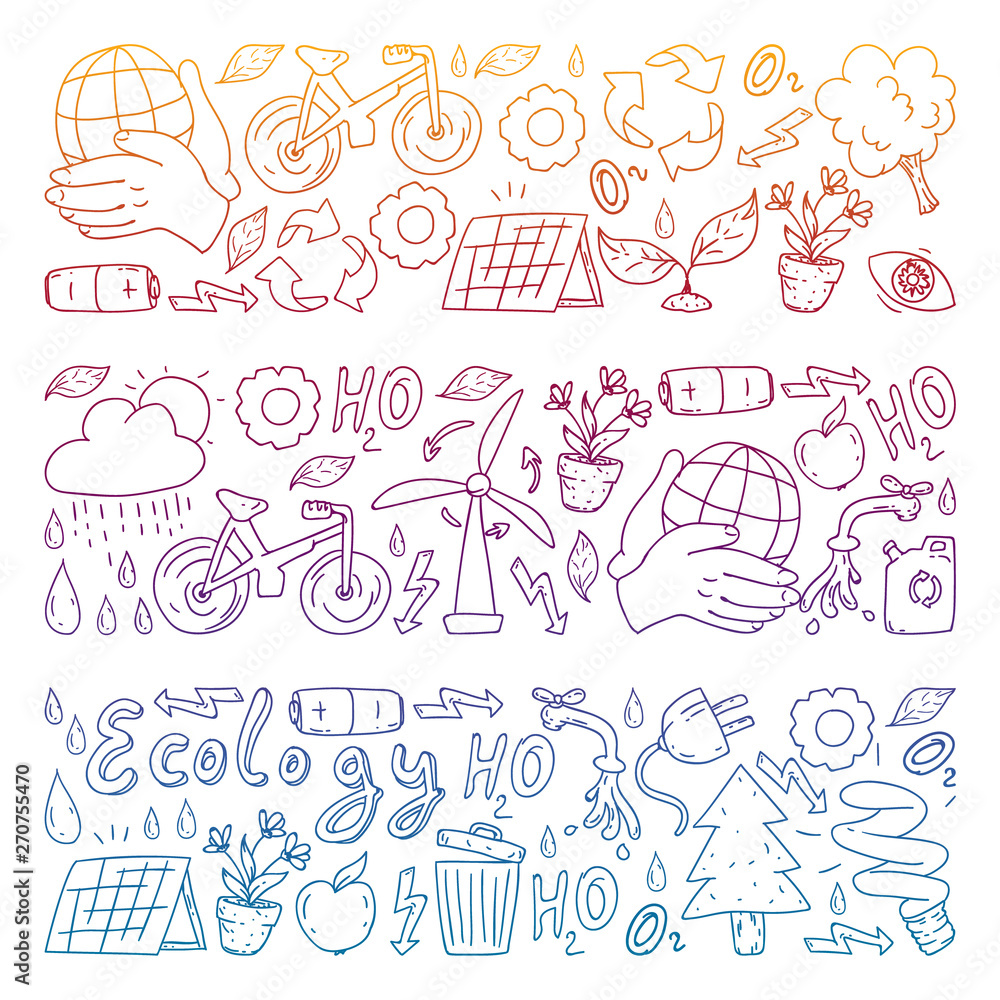 Vector logo, design and badge in trendy drawing style - zero waste concept, recycle and reuse, reduce - ecological lifestyle and sustainable developments icons, gradient, Vector logo, design and badge in trendy drawing style - zero waste concept, recycle and reuse, reduce - ecological lifestyle and sustainable developments icons, gradient,
