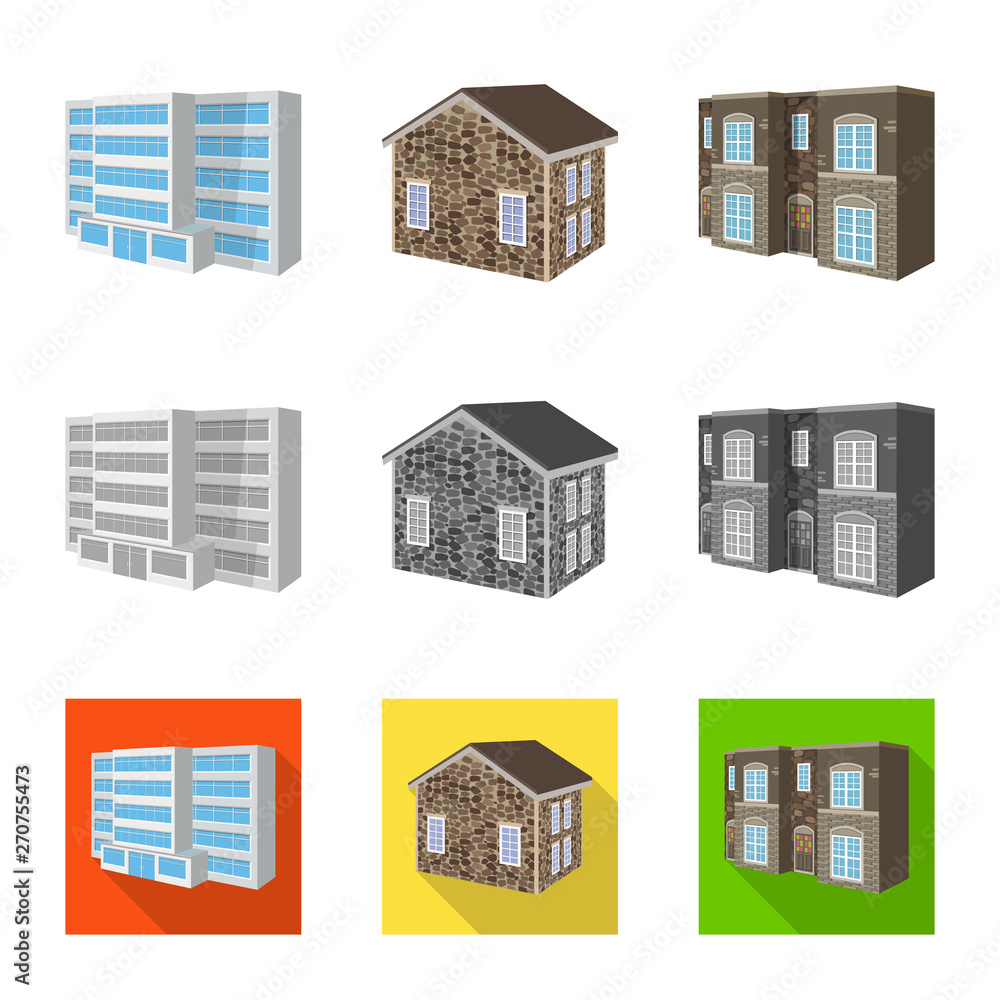 Vector illustration of facade and housing logo. Collection of facade and infrastructure stock symbol for web.
