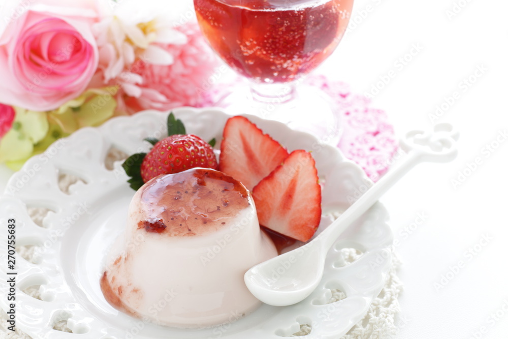 Strawberry and Panna cotta for gourmet dessert image Strawberry and Panna cotta for gourmet dessert image