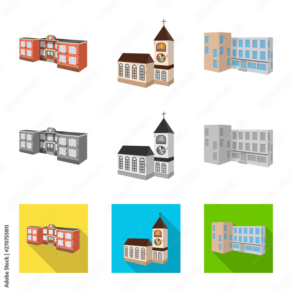 Isolated object of facade and housing symbol. Collection of facade and infrastructure stock vector illustration.