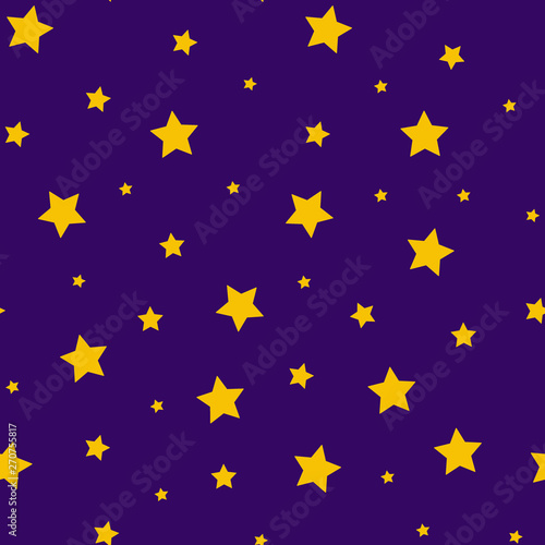 Yellow star template seamless pattern. Night, dark sky with stars. Cute kids star seamless pattern. Seamless patter with stars. Star background. Babies stile. Vector illustration on white background