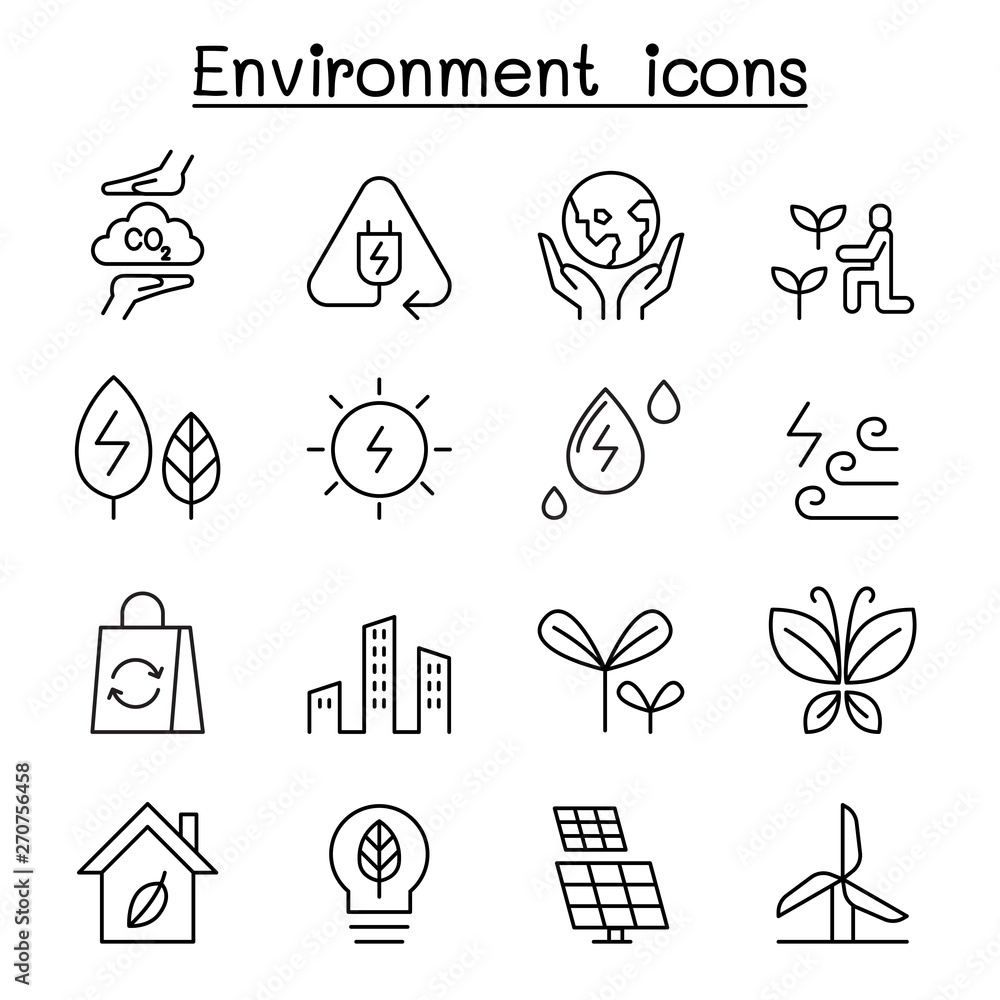 Fototapeta premium Environment & Ecology icon set in thin line style