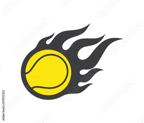 Vector simple flying tennis ball wit fire on orange background
