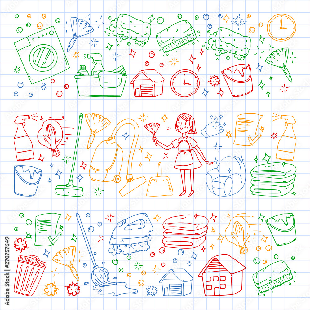 Cleaning services company vector pattern, squared notebook