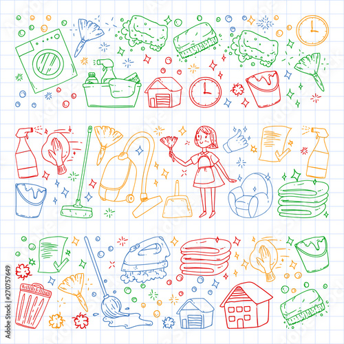 Cleaning services company vector pattern, squared notebook