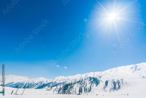 Beautiful snow covered mountains landscape Kashmir state, India .