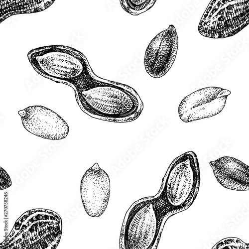 Seamless pattern with hand drawn peanuts
