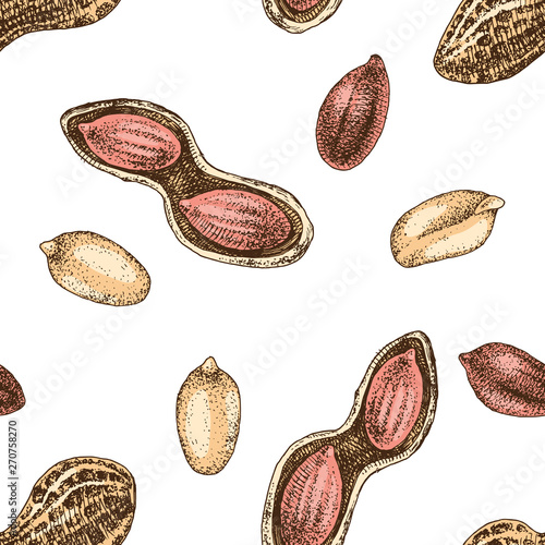 Seamless pattern with hand drawn peanuts