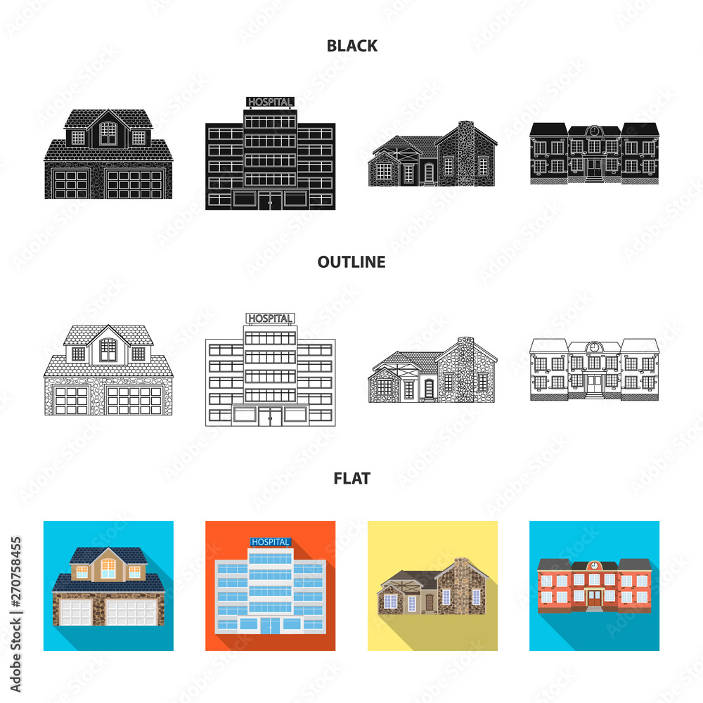Vector design of building and front symbol. Set of building and roof stock vector illustration.