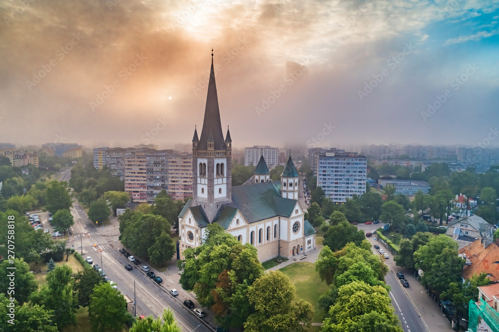 Fototapeta premium St. Karols church in Wrocław aerial view