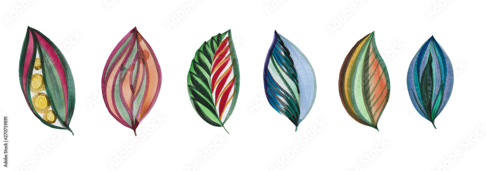 A set of leaves. Watercolor painting set of leaves on a white background. Hand draw watercolor illustration. Design element. Elegant leaves for art design. A set of leaves. Watercolor painting set of leaves on a white background. Hand draw watercolor illustration. Design element. Elegant leaves for art design.