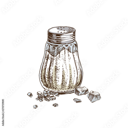 Hand drawn salt shaker and crystals