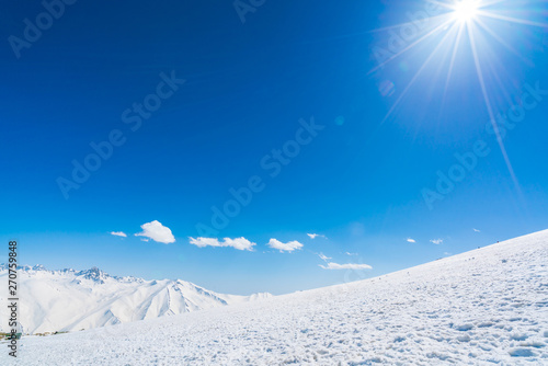 Beautiful snow covered mountains landscape Kashmir state, India .