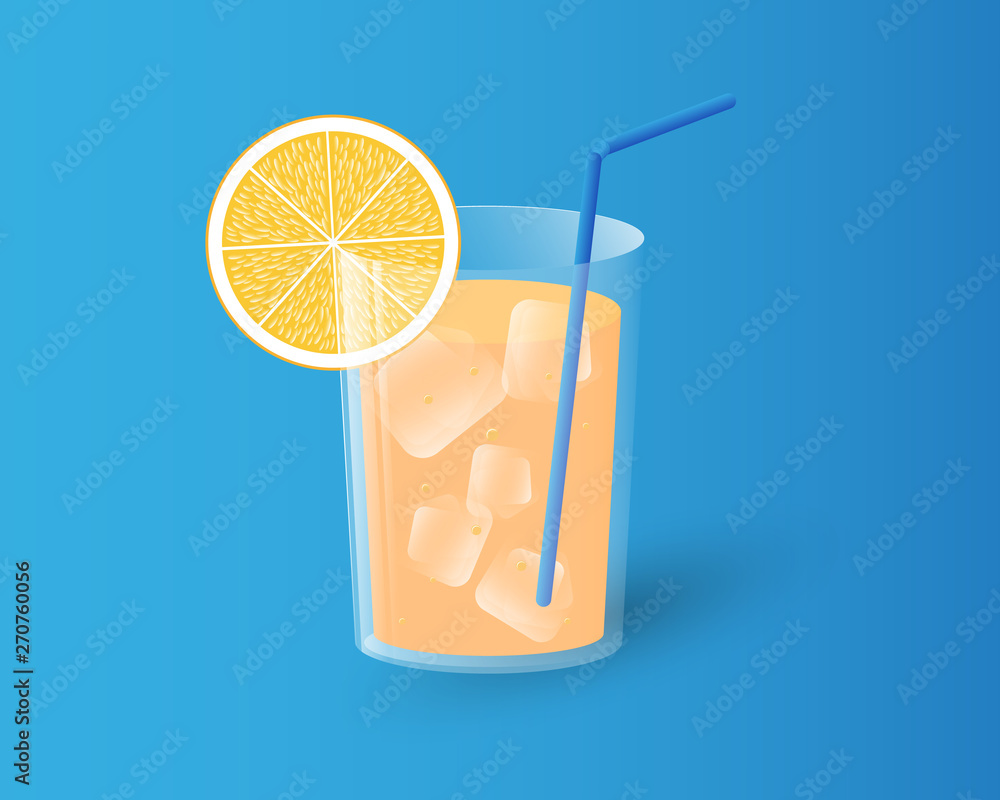 Ice Orange juice vector graphic on blue background Ice Orange juice vector graphic on blue background