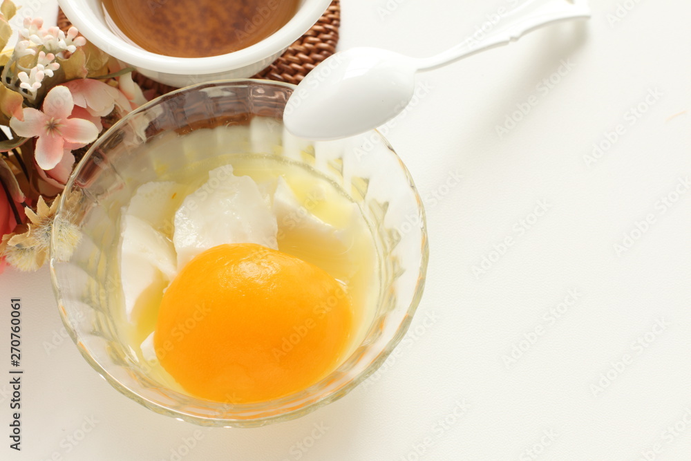 Peach and Almond tofu and Chinese tea image Peach and Almond tofu and Chinese tea image