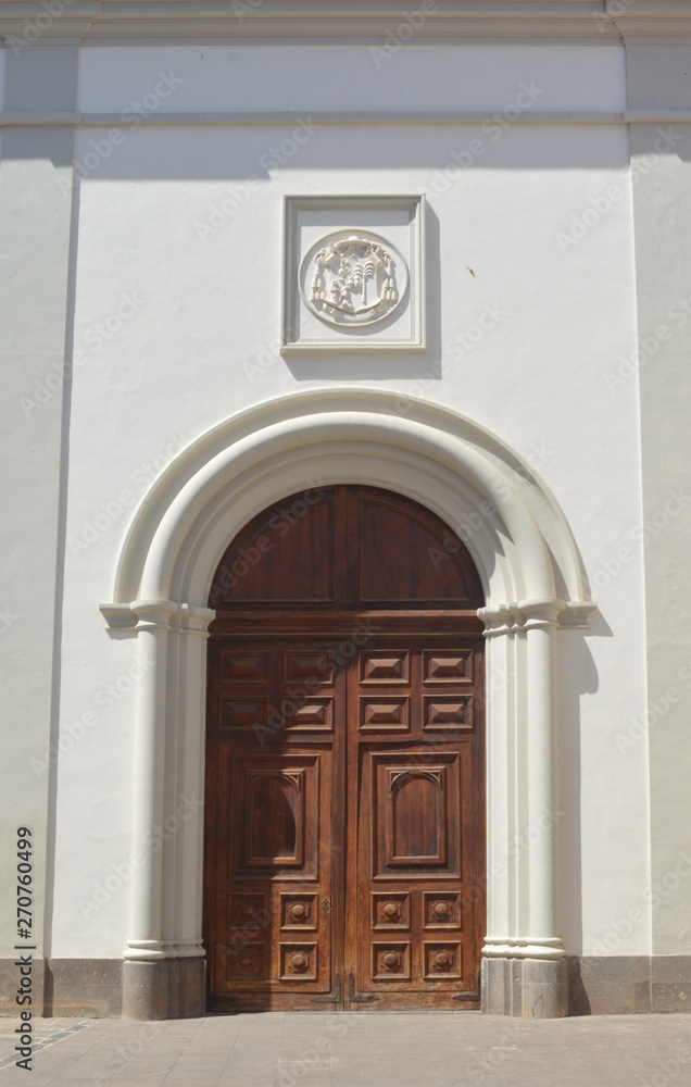 old wooden door to cathedral. la laguna. tenerife