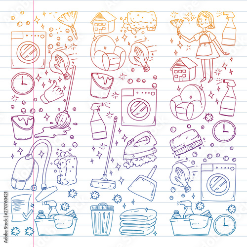 cleaning services company vector monochrome pattern on white background, drawing gradient, notebooks lined