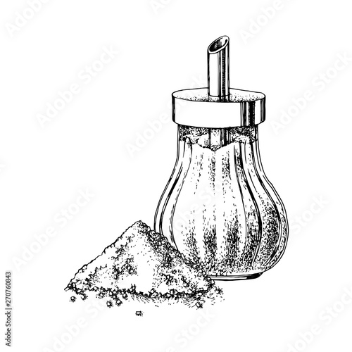 Hand drawn sugar bowl and heap of sugar