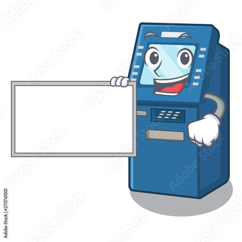 With board ATM machine isolated with the mascot