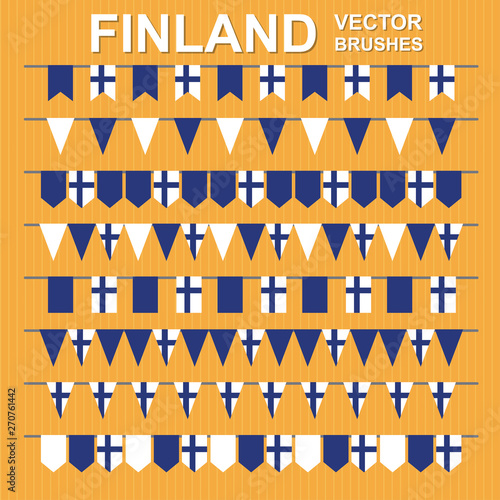 Set of vector pattern brushes on yellow striped background. Finland.
