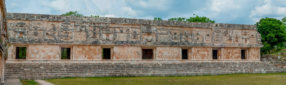 Overview of a Mayan Temple, in the archaeological area of Uxmal, on the Yucatan Peninsula
