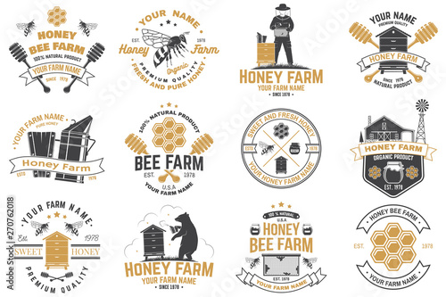 Fotografija Set of Honey bee farm badge