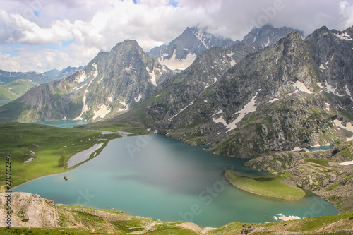 Gangabal and Nundkol Lakes with Mount Harmukh in the background. Great Lakes Trek in Kashmir