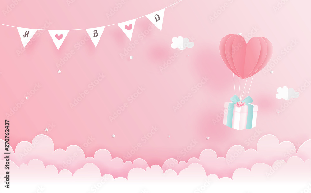 Birthday card in paper cut style vector illustration.