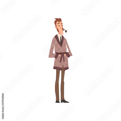 Victorian Gentleman Cartoon Character Smoking Pipe Vector Illustration