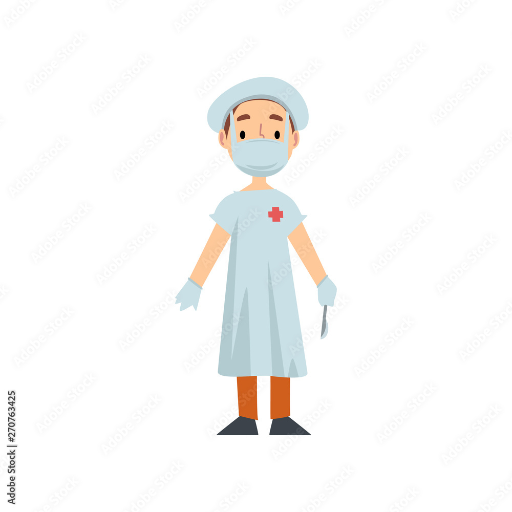 Girl Doctor Character in White Coat with Scalpel, Kid Dreaming of Future Profession Vector Illustration Girl Doctor Character in White Coat with Scalpel, Kid Dreaming of Future Profession Vector Illustration