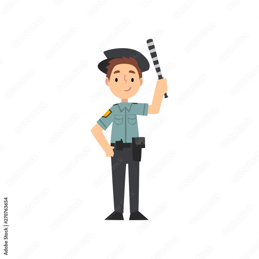 Boy Police Officer Character Managing Road Traffic, Traffic Policeman, Kid Dreaming of Future Profession Vector Illustration
