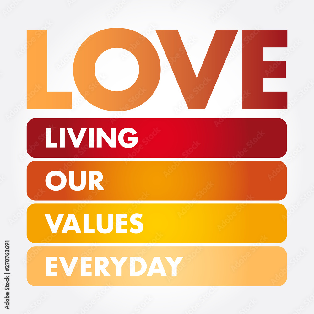 Obraz premium LOVE - Living Our Values Everyday acronym, business concept background