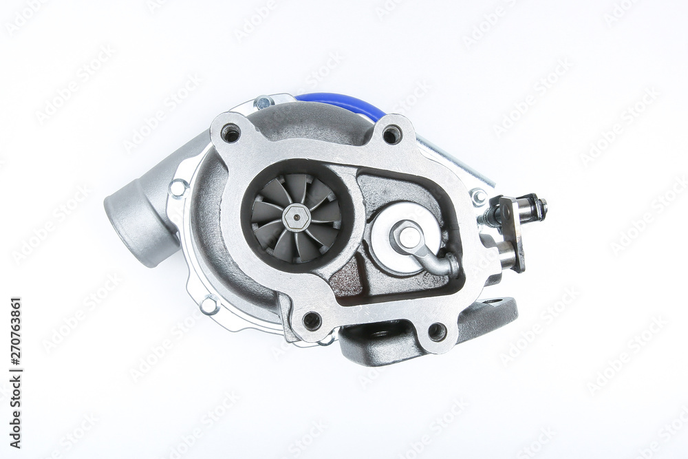 Fototapeta premium new turbocharger isolated on white background. turbo compressor of car engine
