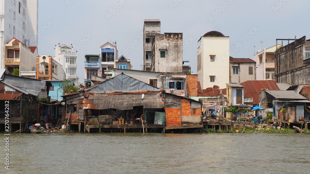 Floating houses on the Mekong river
