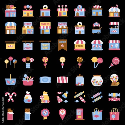 Sweet shop related vector icon set, flat style