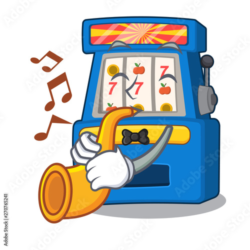 With trumpet slot machine next to cartoon chair