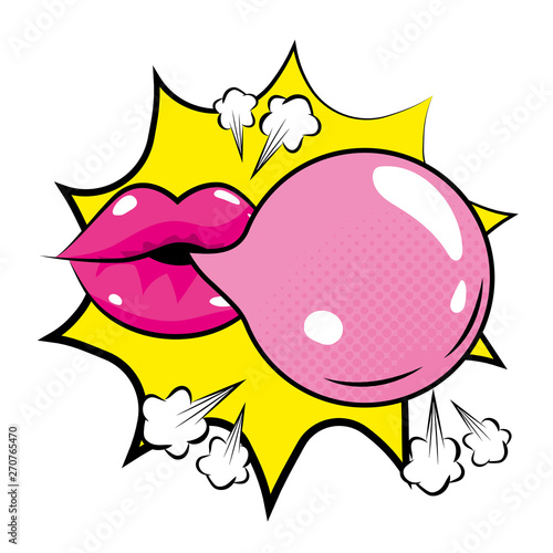 Pop art mouth with bubble gum cartoon