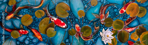 goldfish in the lake, oil painting, handmade