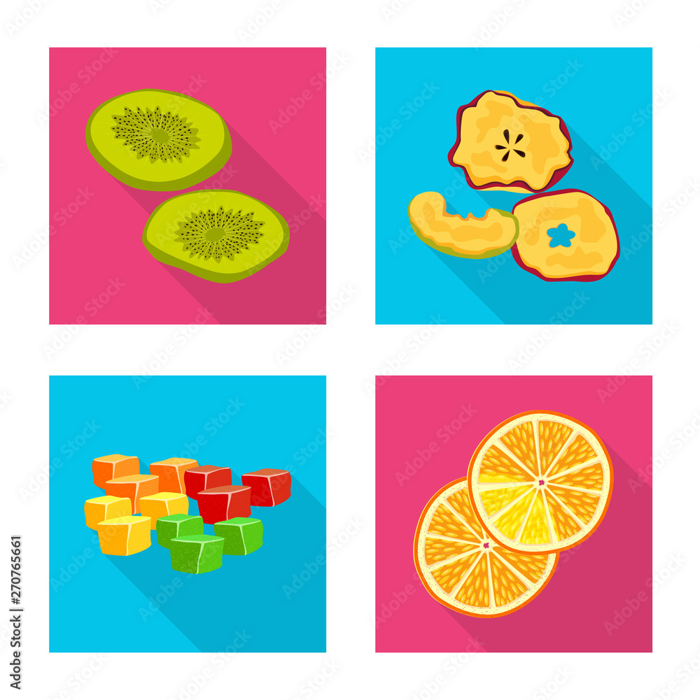 Vector illustration of fruit and dried  sign. Set of fruit and food  stock symbol for web.
