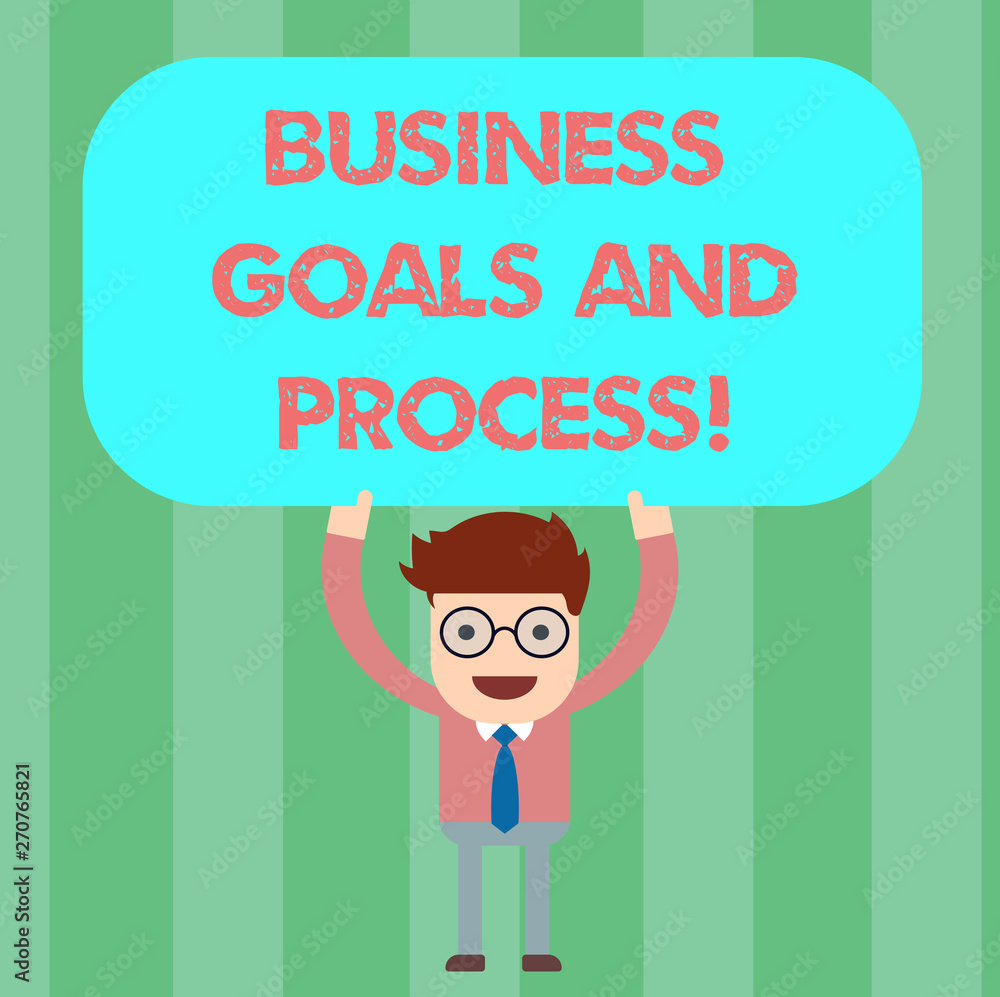 Writing note showing Business Goals And Process. Business photo showcasing Working strategies accomplish objectives Man Standing Holding Above his Head Blank Rectangular Colored Board Writing note showing Business Goals And Process. Business photo showcasing Working strategies accomplish objectives Man Standing Holding Above his Head Blank Rectangular Colored Board