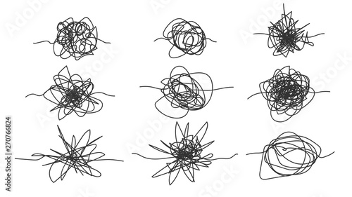 Monochrome Freehand Drawn Scrawl Sketch Set Vector. Collection Of Black And White Design Abstract Scrawl Scribbles, Chaos Doodles. Tangled Shapes Clutter Pencilling Flat Symbol Illustration