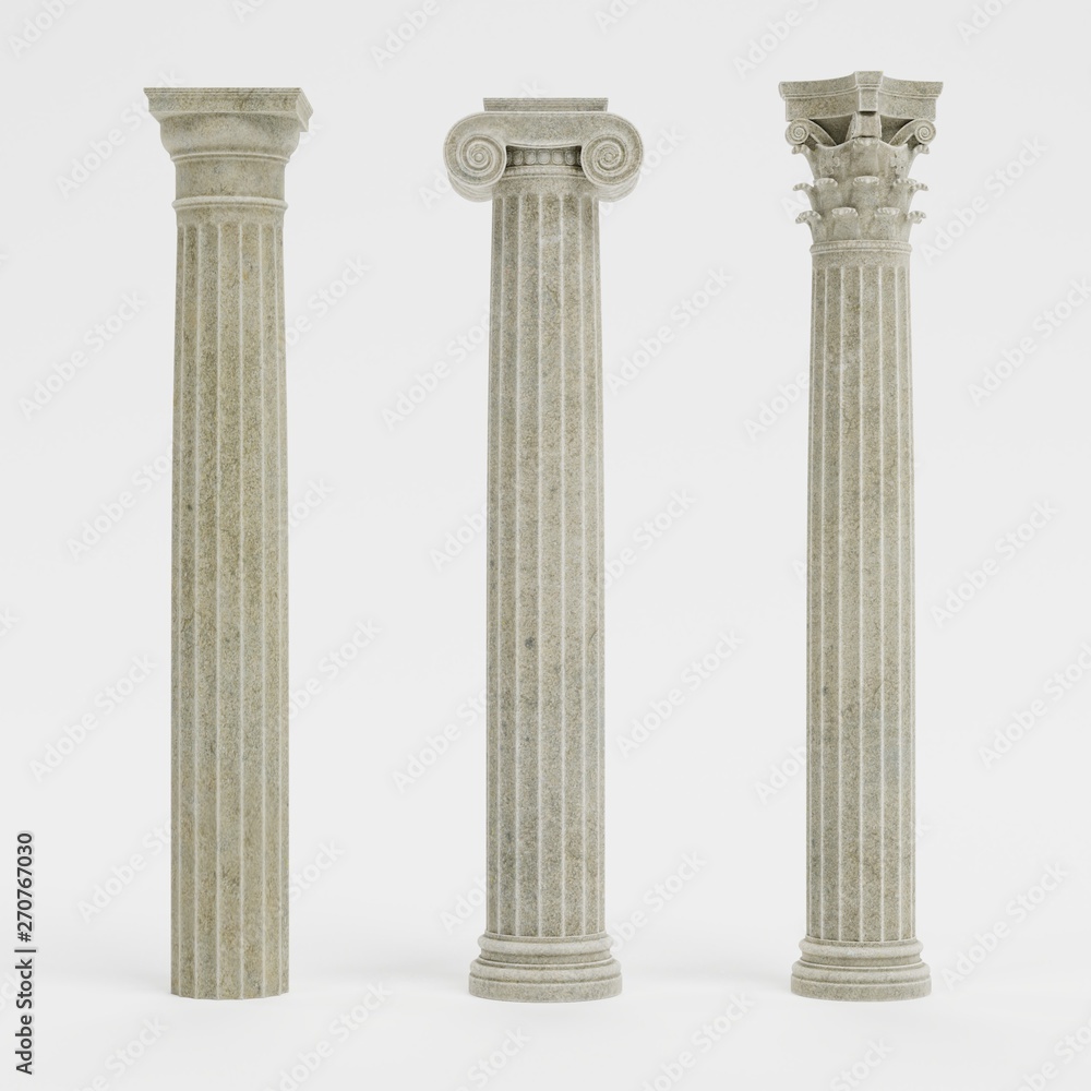 Fotografie Realistic 3d Render of Columns (Doric, Ionic and Corinthian)
