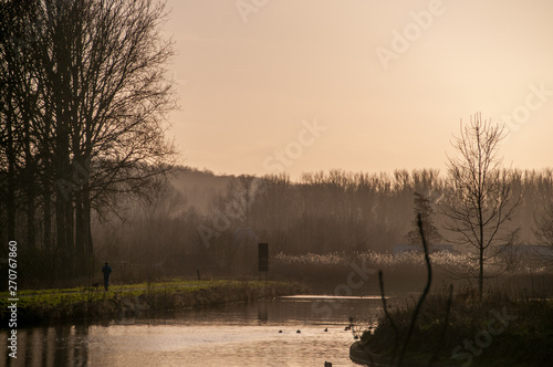 Impression of the Dender river in east flanders, around sunset.