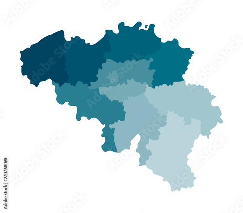 Vector isolated illustration of simplified administrative map of Belgium. Borders of the regions. Colorful blue khaki silhouettes
