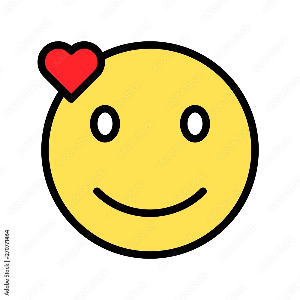 Fototapeta premium Smiling face with heart vector illustration, filled style icon editable outline