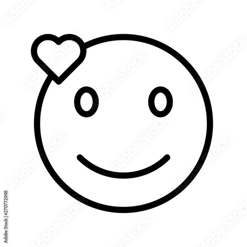 Smiling face with heart vector illustration, line style icon editable outline