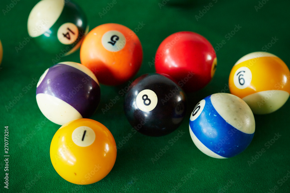 Billiards balls on green table Billiards balls on green table