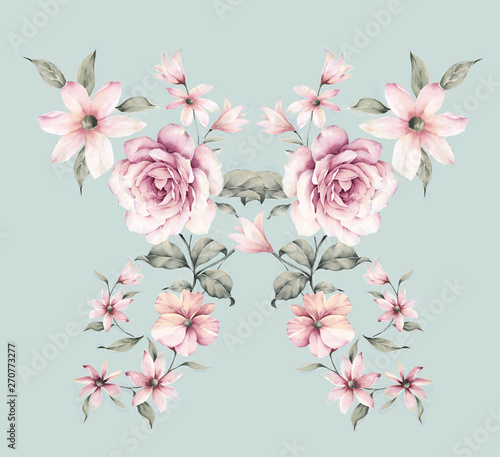 Fototapeta Naklejka Na Ścianę i Meble -  Beautiful watercolor flowers for your design and greeting cards for the holiday
