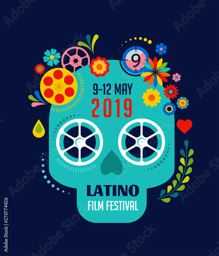 Film festival, cinema and movie poster, creative retro vector design concept